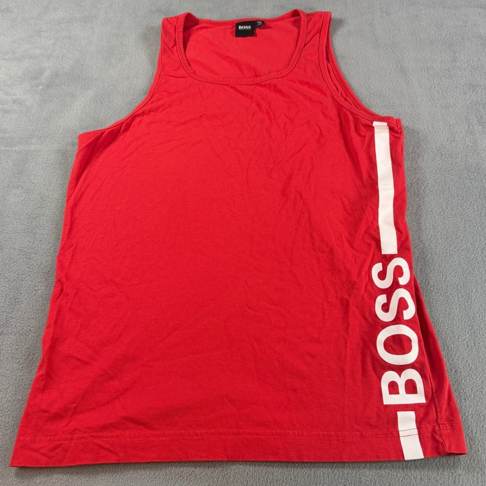 Hugo Boss Mens Red Tank Top Sleeveless Shirt Bold Logo Graphic Size Large